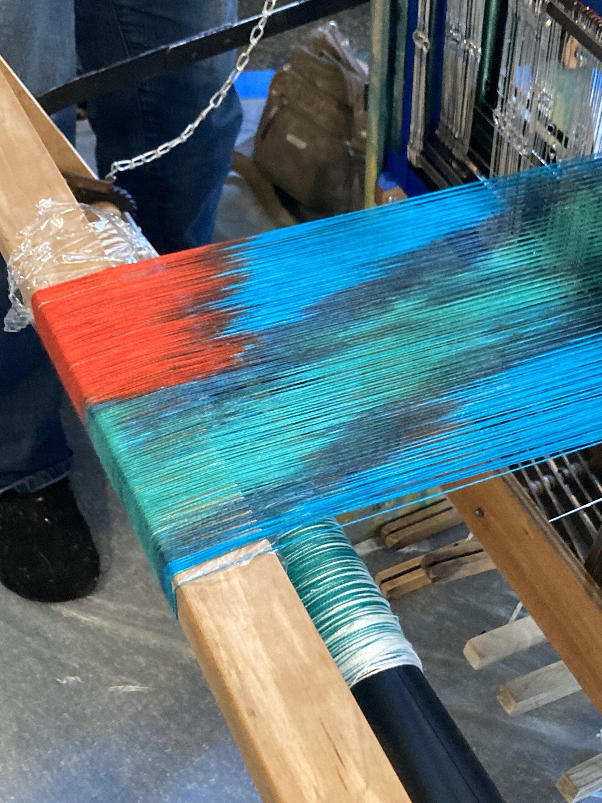 painted warps on the loom